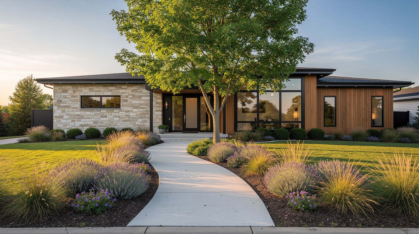 The Stone-and-Cedar Ranch Entry — Modern/Minimalist garden in Grand Rapids
