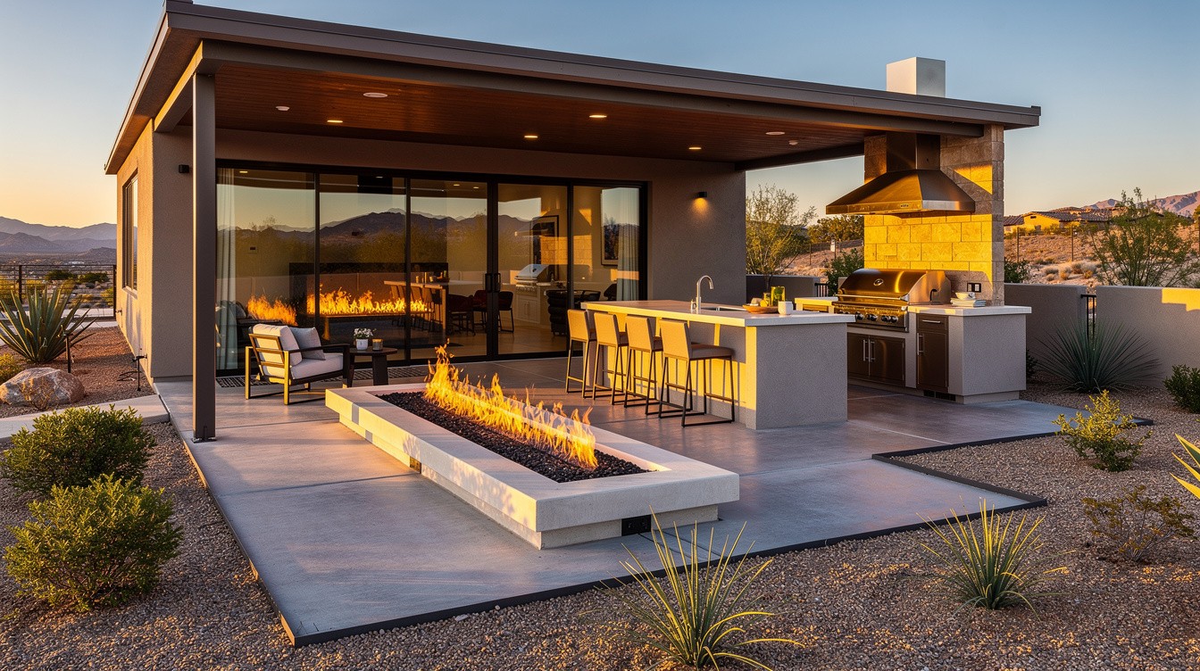 The Modern Outdoor Kitchen and Fire Feature — Modern/Minimalist garden in Henderson