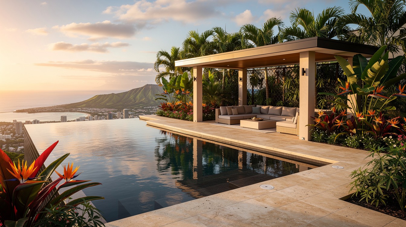 Infinity-Edge Pool with Tropical Garden Room — Modern/Minimalist garden in Honolulu