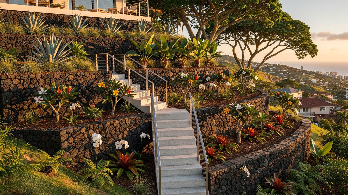 Terraced Garden with Lava Retaining Walls — Modern/Minimalist garden in Honolulu
