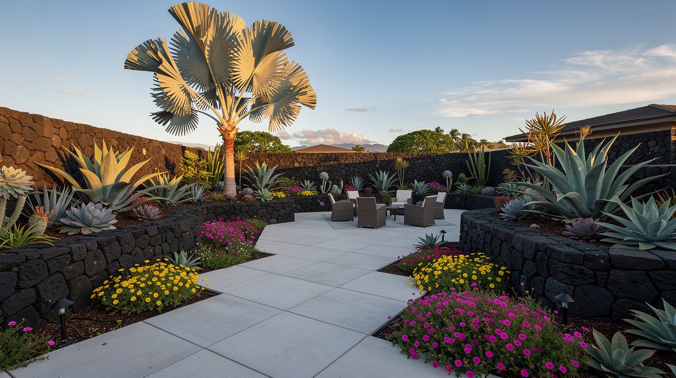 Dry Garden Courtyard with Water-Wise Entertaining Space — Desert/Xeriscape garden in Honolulu
