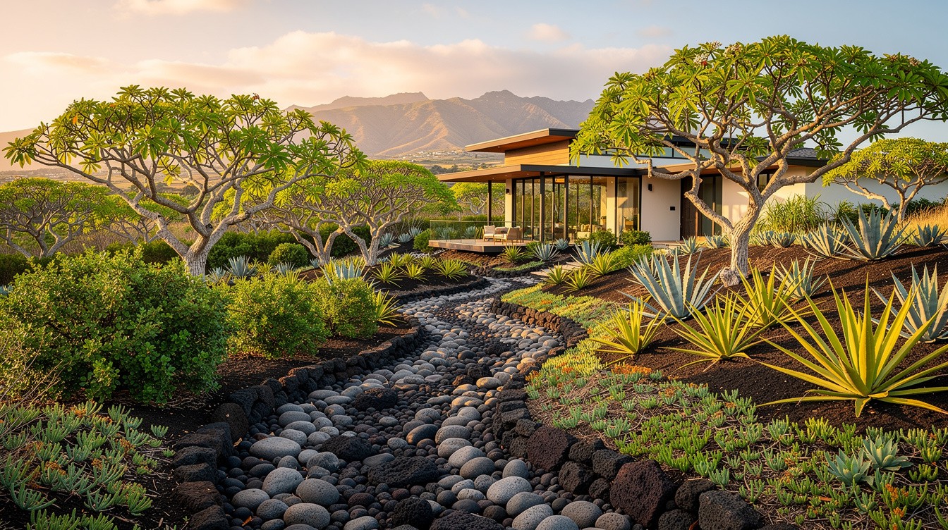 Naturalistic Dry Wash with Native Dry Forest Planting — Desert/Xeriscape garden in Honolulu