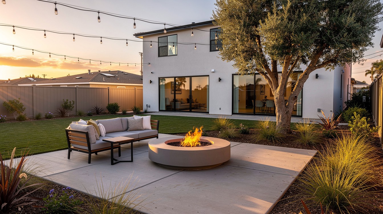 The String-Light Fire Terrace — Modern/Minimalist garden in Huntington Beach