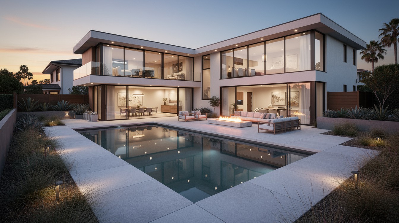 The Glass-Wall Pool Courtyard — Modern/Minimalist garden in Huntington Beach