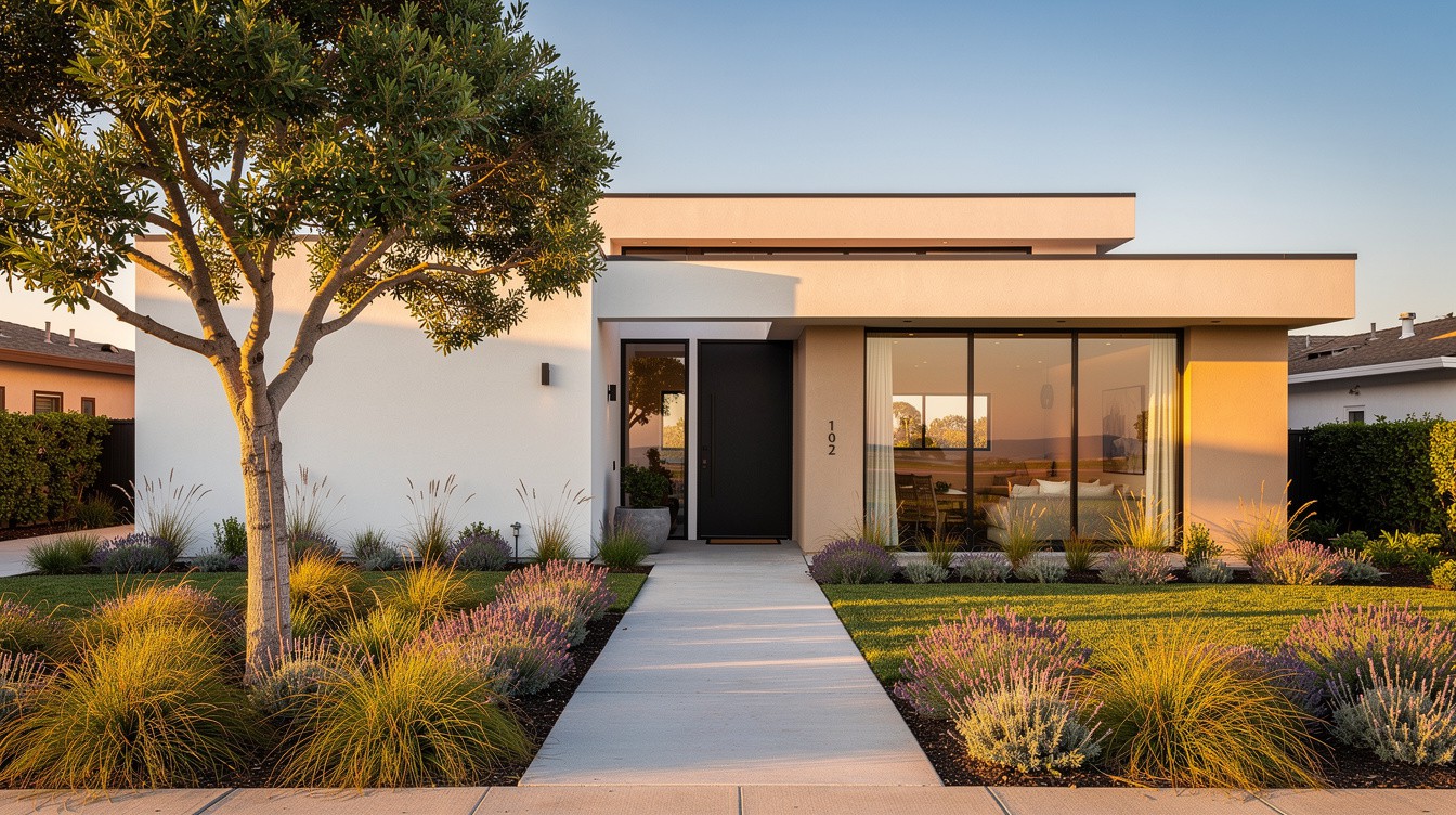 The Olive & Lavender Entry — Modern/Minimalist garden in Huntington Beach
