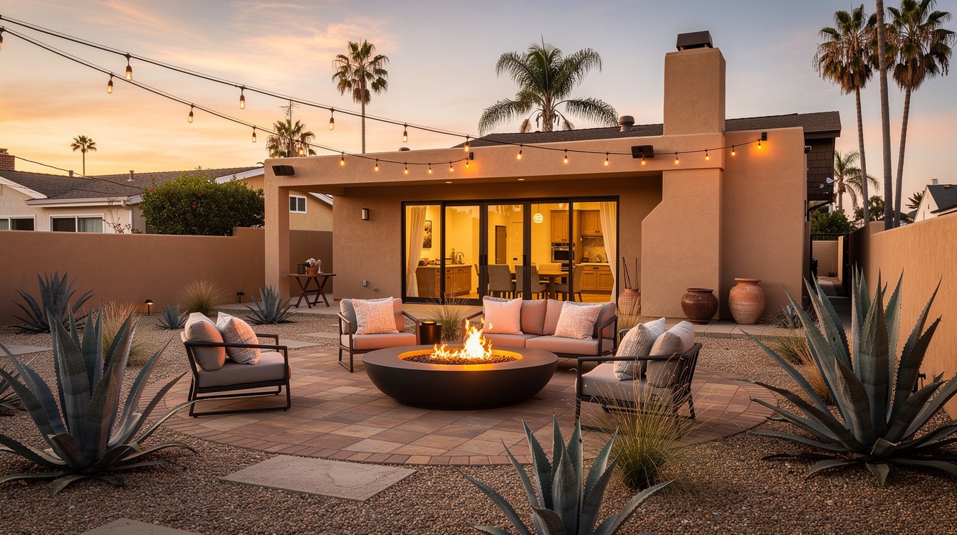 The String-Light Fire Lounge — Desert/Xeriscape garden in Huntington Beach
