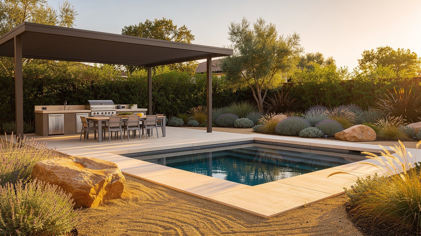 The Modern Xeriscape Pool Landscape — Desert/Xeriscape garden in Irvine