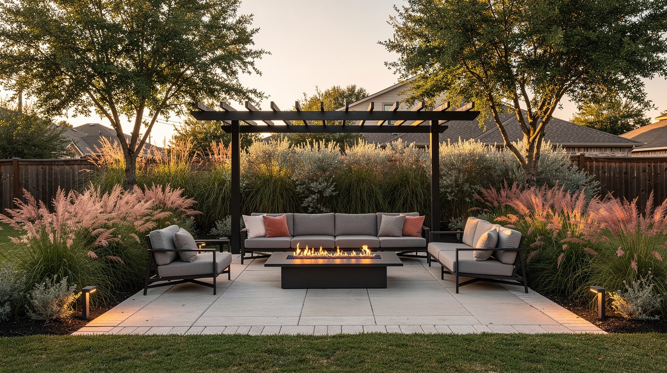The Outdoor Living Room with Fire Pit — Modern/Minimalist garden in Irving