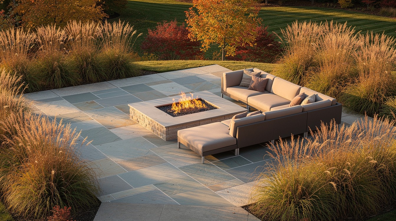 Bluestone Terrace with Fire Pit and Ornamental Grass Borders — Modern/Minimalist garden in Lexington-Fayette