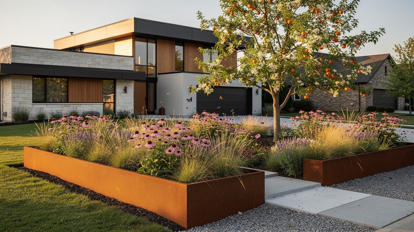 Contemporary Front Yard with Prairie-Inspired Mass Planting — Modern/Minimalist garden in Lexington-Fayette