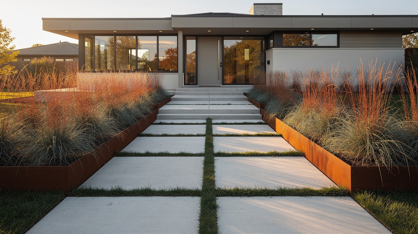 The Concrete and Grass Entry — Modern/Minimalist garden in Lincoln