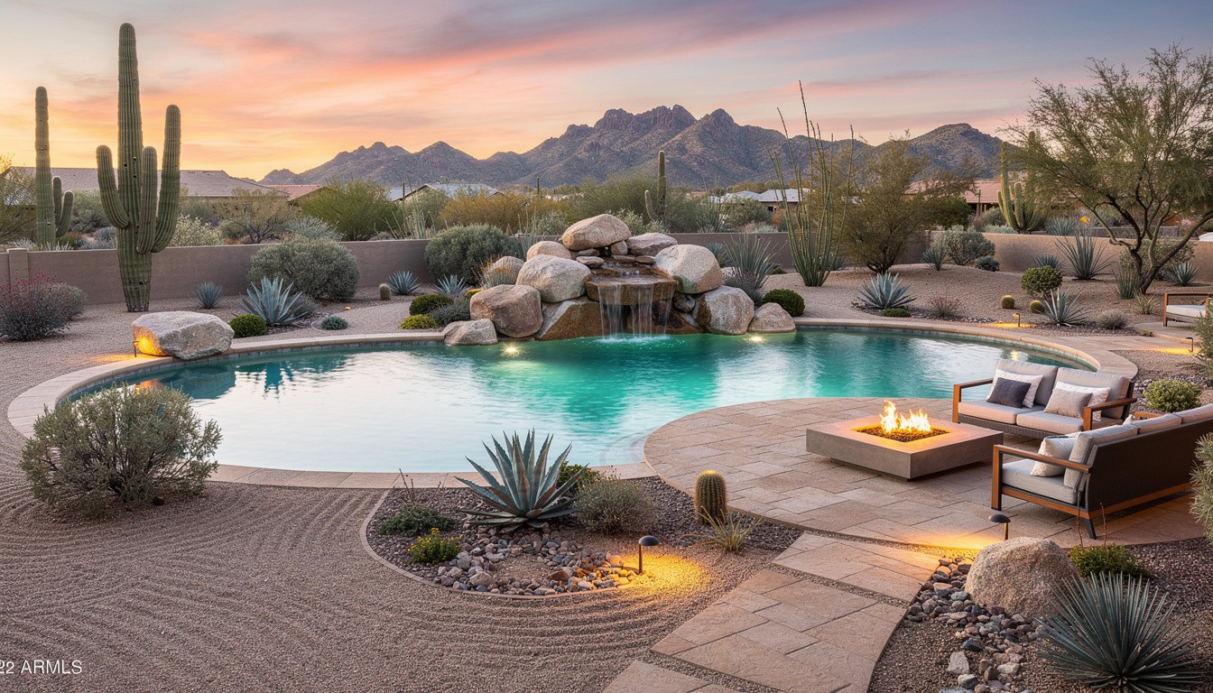 Desert/Xeriscape backyard design in Mesa, AZ