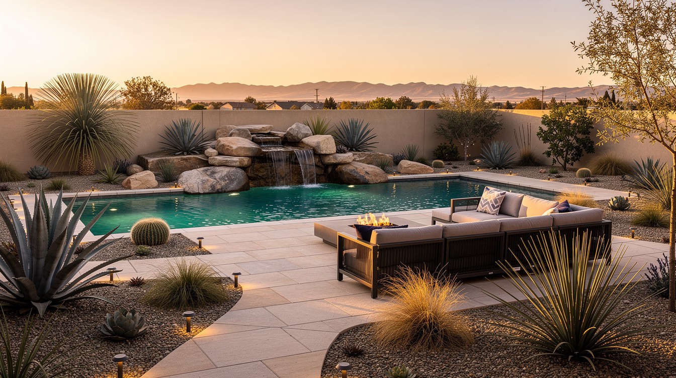 The Valley-View Waterfall Pool — Desert/Xeriscape garden in Modesto
