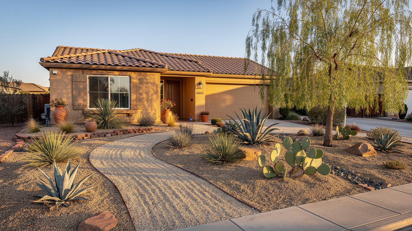 The Raked-Gravel Ribbon — Desert/Xeriscape garden in Modesto