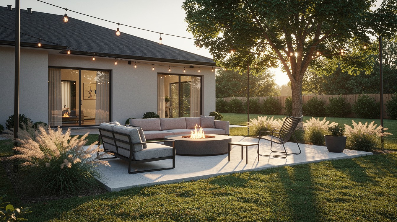 The String-Light Fire Patio — Modern/Minimalist garden in Montgomery