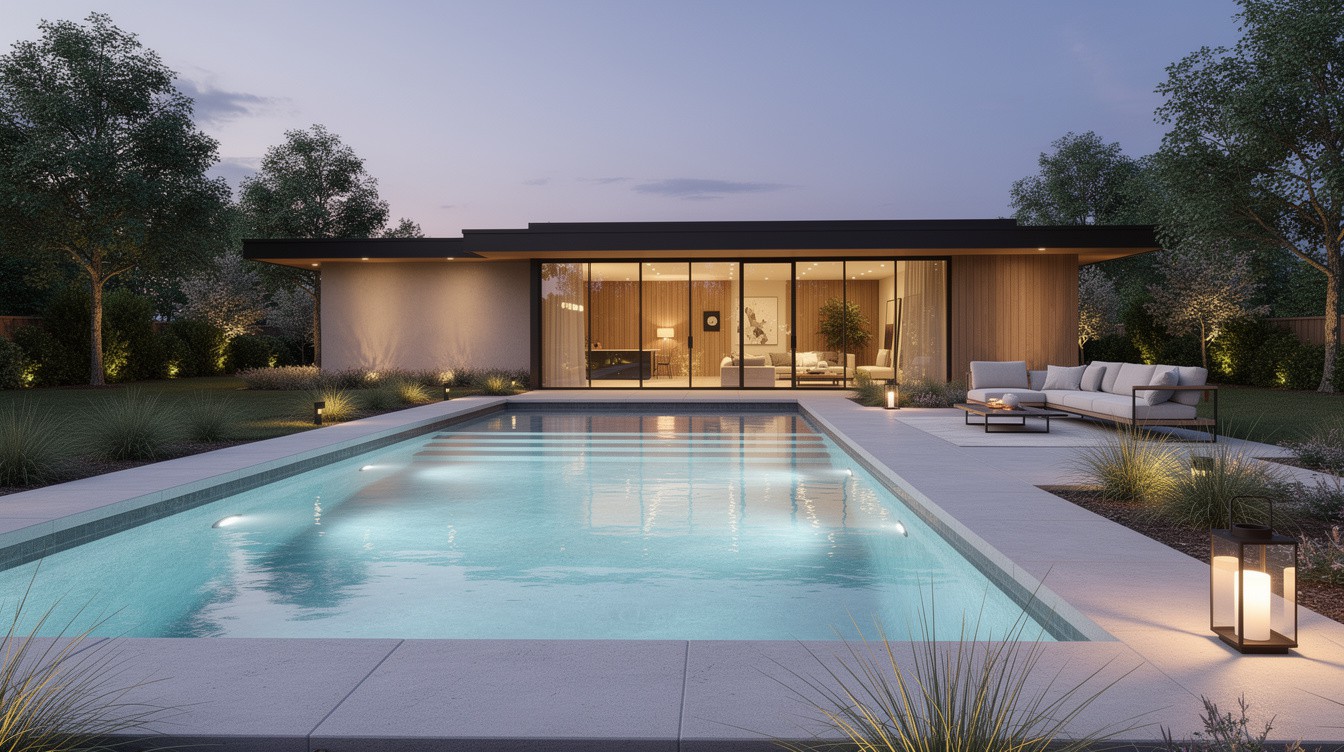 The Dusk-Lit Pool Pavilion — Modern/Minimalist garden in Montgomery