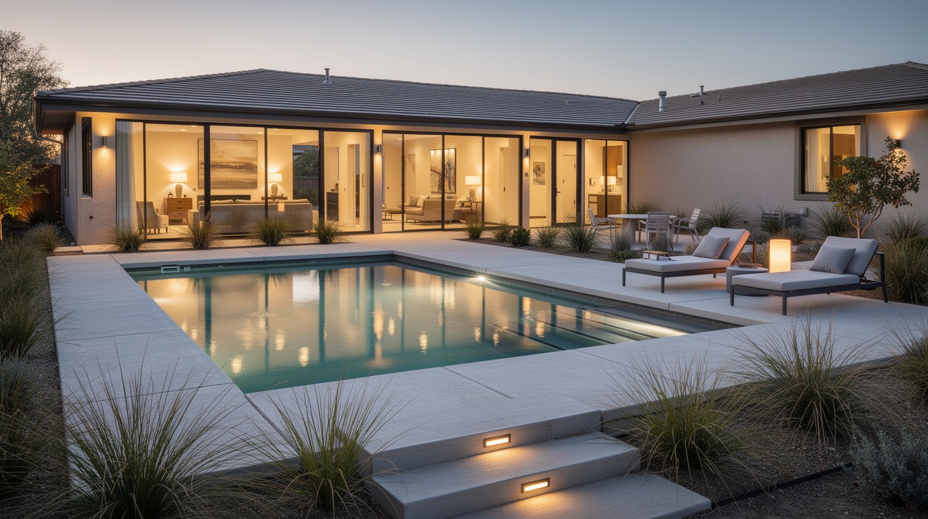The Dusk-Lit Pool Court — Modern/Minimalist garden in Moreno Valley