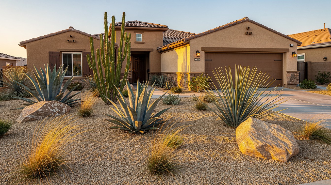 The Boulder & Blue Agave Entry — Desert/Xeriscape garden in Moreno Valley
