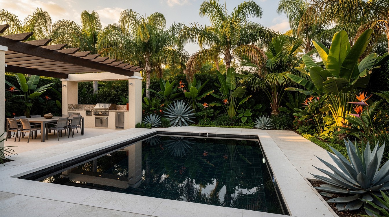 Pool Terrace with Tropical Garden Room — Modern/Minimalist garden in New Orleans
