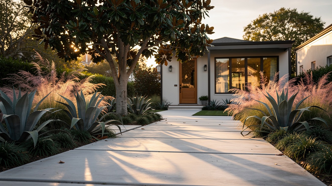 Concrete Paver Entry with Agave and Ornamental Grasses — Modern/Minimalist garden in New Orleans