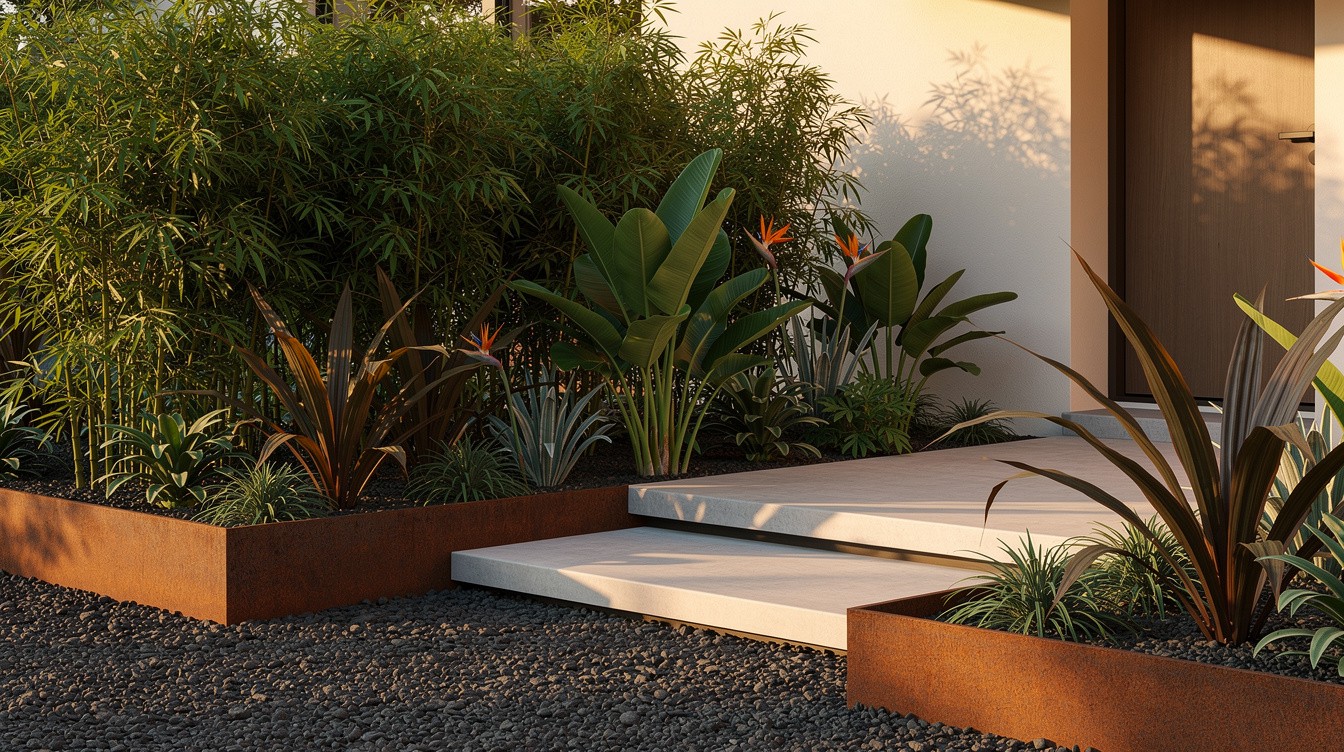 Steel-Edged Garden with Tropical Mass Planting — Modern/Minimalist garden in New Orleans