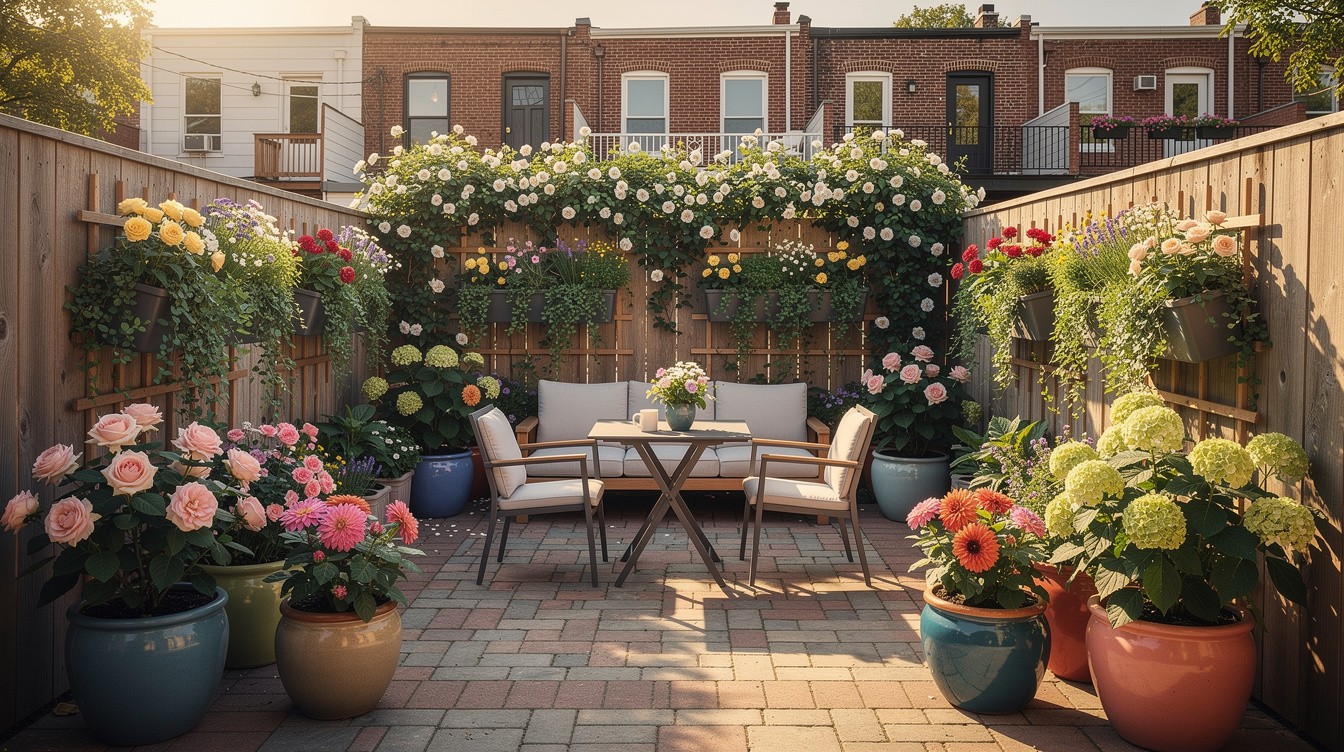 Patio Cottage Garden with Container Plants and Climbing Vines — Cottage/English garden in Newark