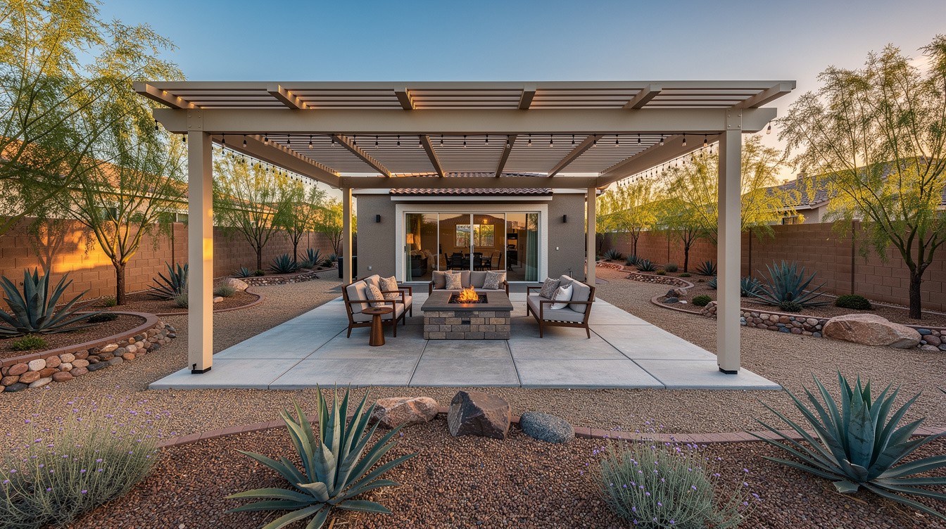 The Desert Backyard with Covered Patio — Desert/Xeriscape garden in North Las Vegas