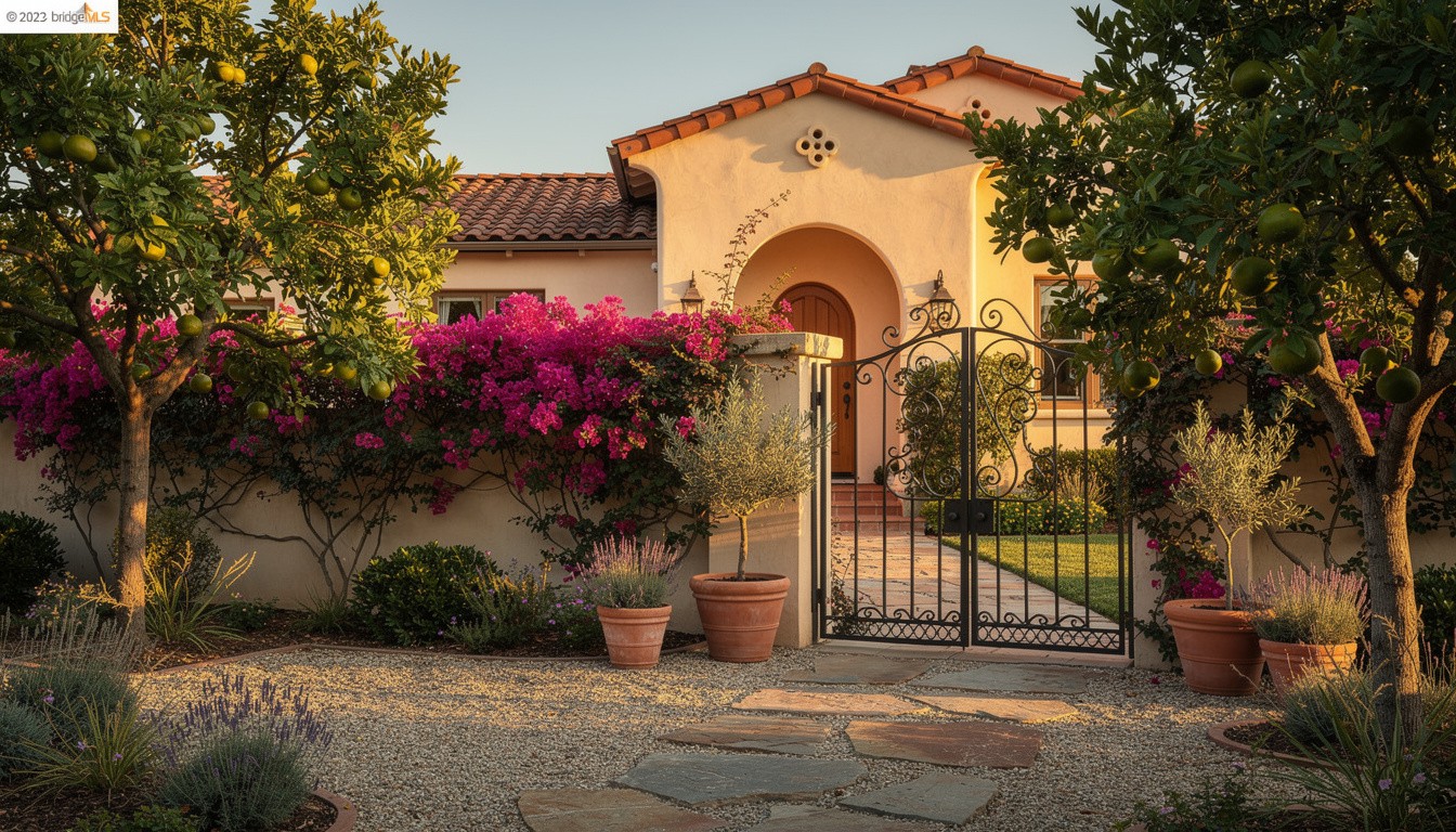 Mediterranean front yard design in Oakland, CA