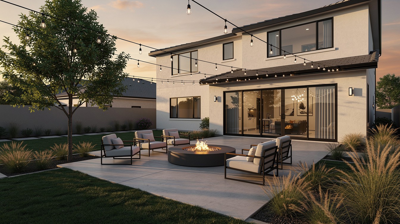 The String-Light Fire Pit Patio — Modern/Minimalist garden in Ontario