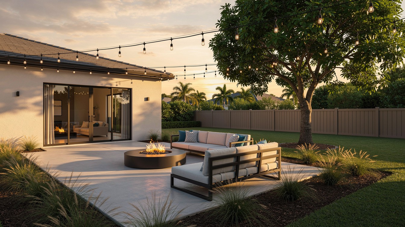 The String-Lit Fire Pit Patio — Modern/Minimalist garden in Pembroke Pines