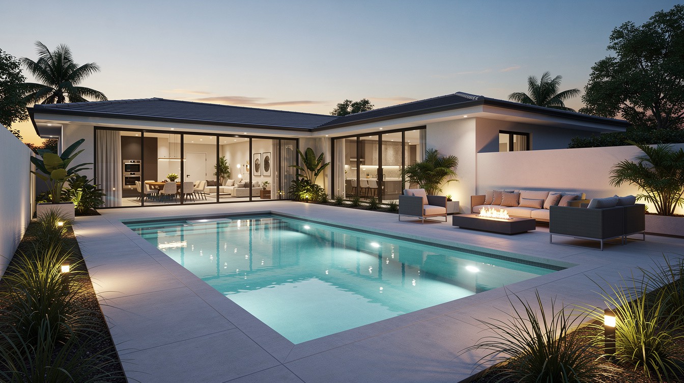 The Night-Lit Rectangular Pool — Modern/Minimalist garden in Pembroke Pines