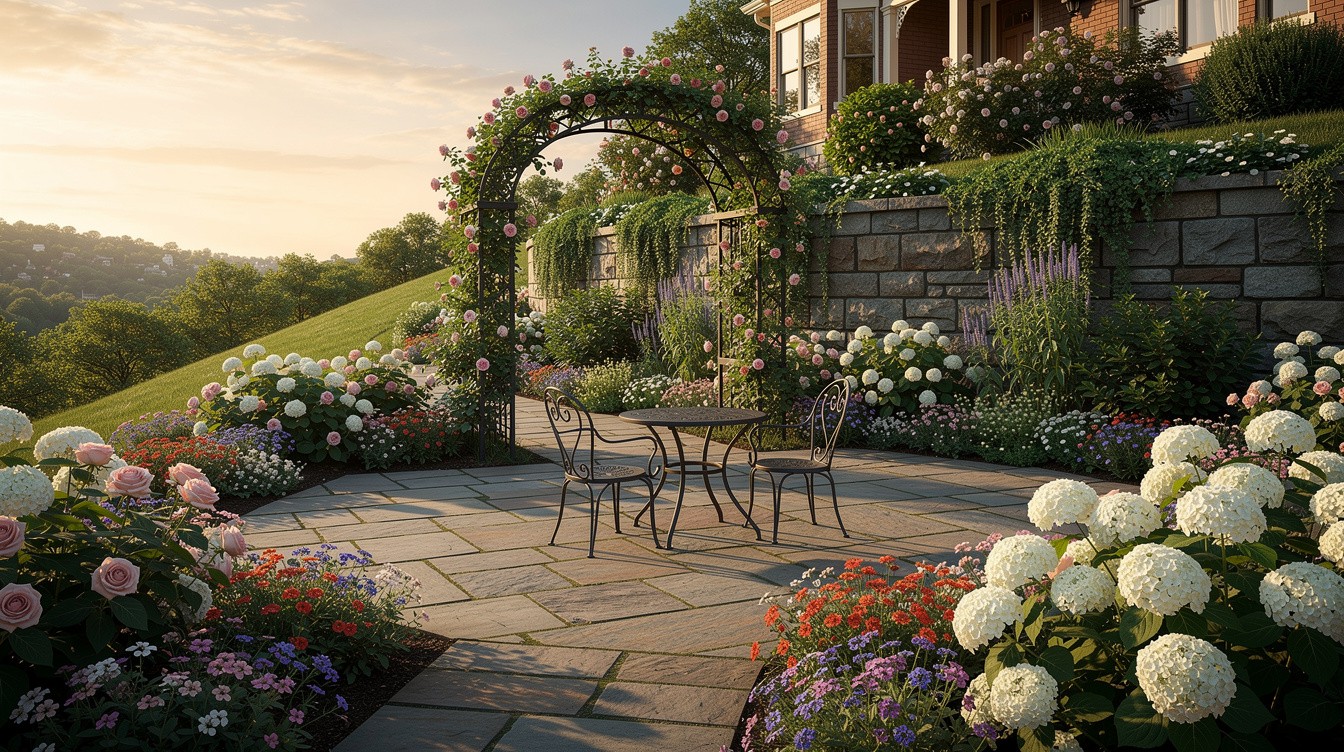 Flagstone Patio with Rose Arbor and Cottage Borders — Cottage/English garden in Pittsburgh