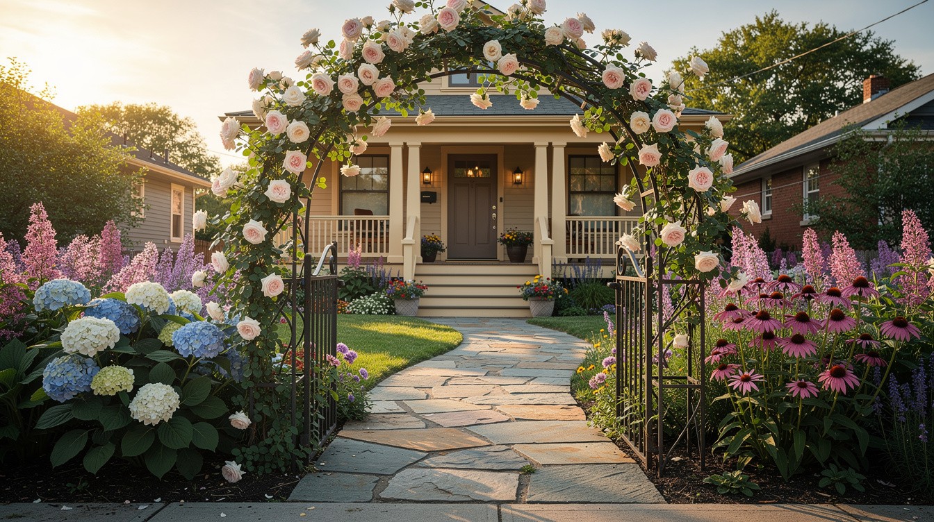 Pittsburgh Bungalow Entry with Rose Arch and Stone Path — Cottage/English garden in Pittsburgh