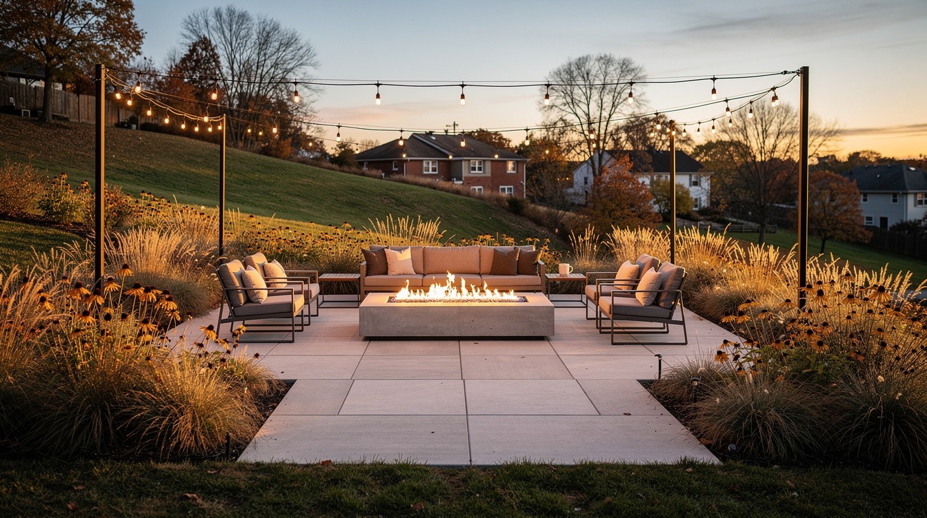 Concrete Fire Pit Terrace with Prairie Border — Modern/Minimalist garden in Pittsburgh