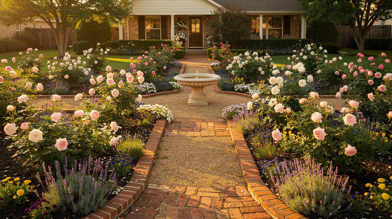 Texas Cottage Rose Garden with Brick Path — Cottage/English garden in Plano