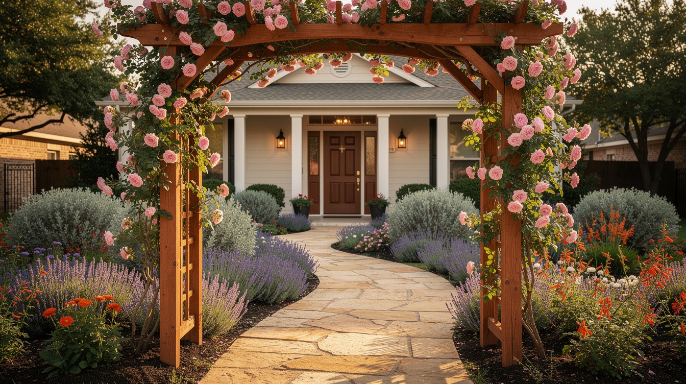 Texas Rose Entry with Salvia and Native Perennial Borders — Cottage/English garden in Plano
