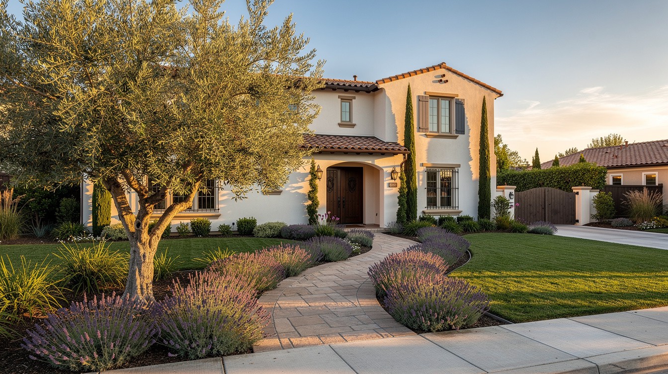 The Olive Court Entry — Mediterranean garden in Rancho Cucamonga