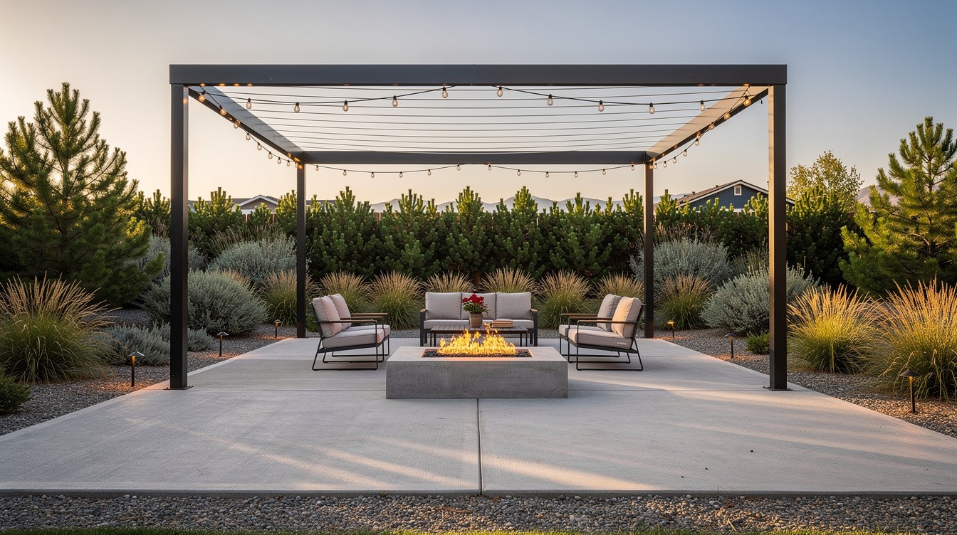 The Concrete Patio with Fire Feature — Modern/Minimalist garden in Reno