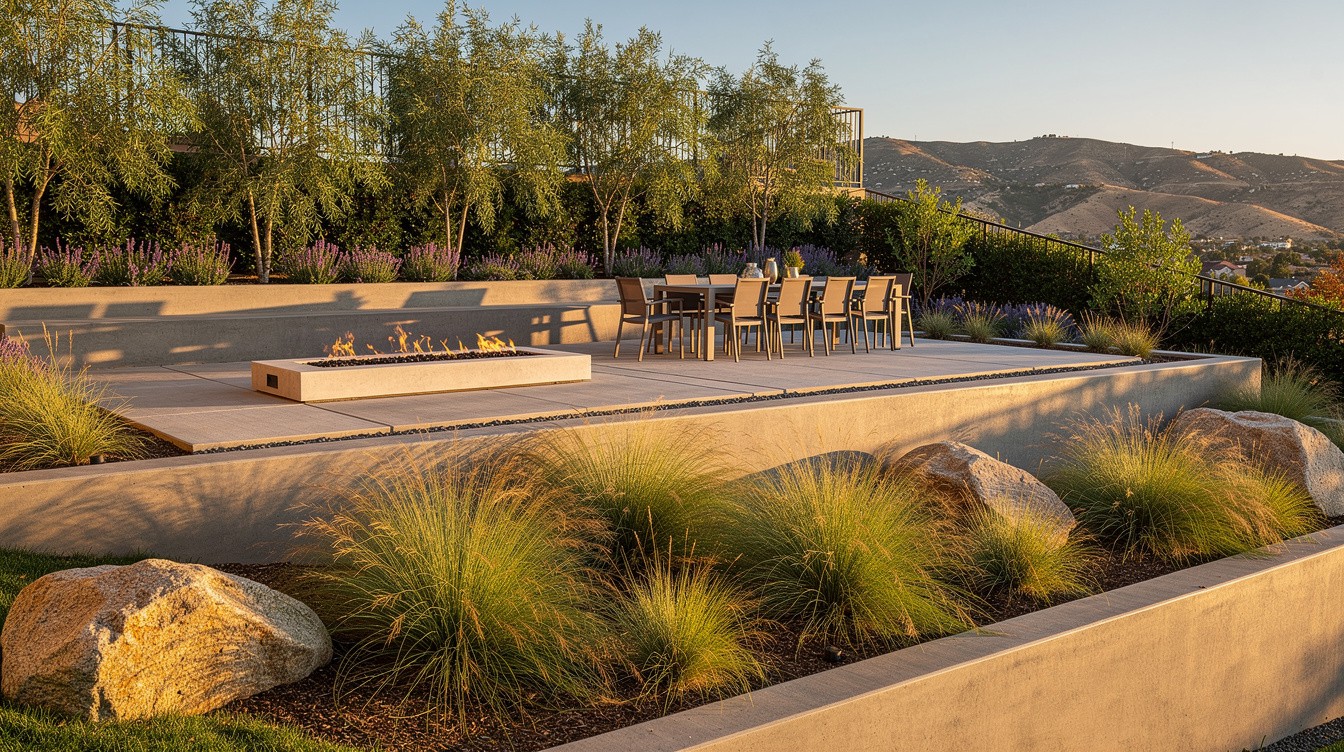 The Tiered Modern Garden with Boulders — Modern/Minimalist garden in Riverside