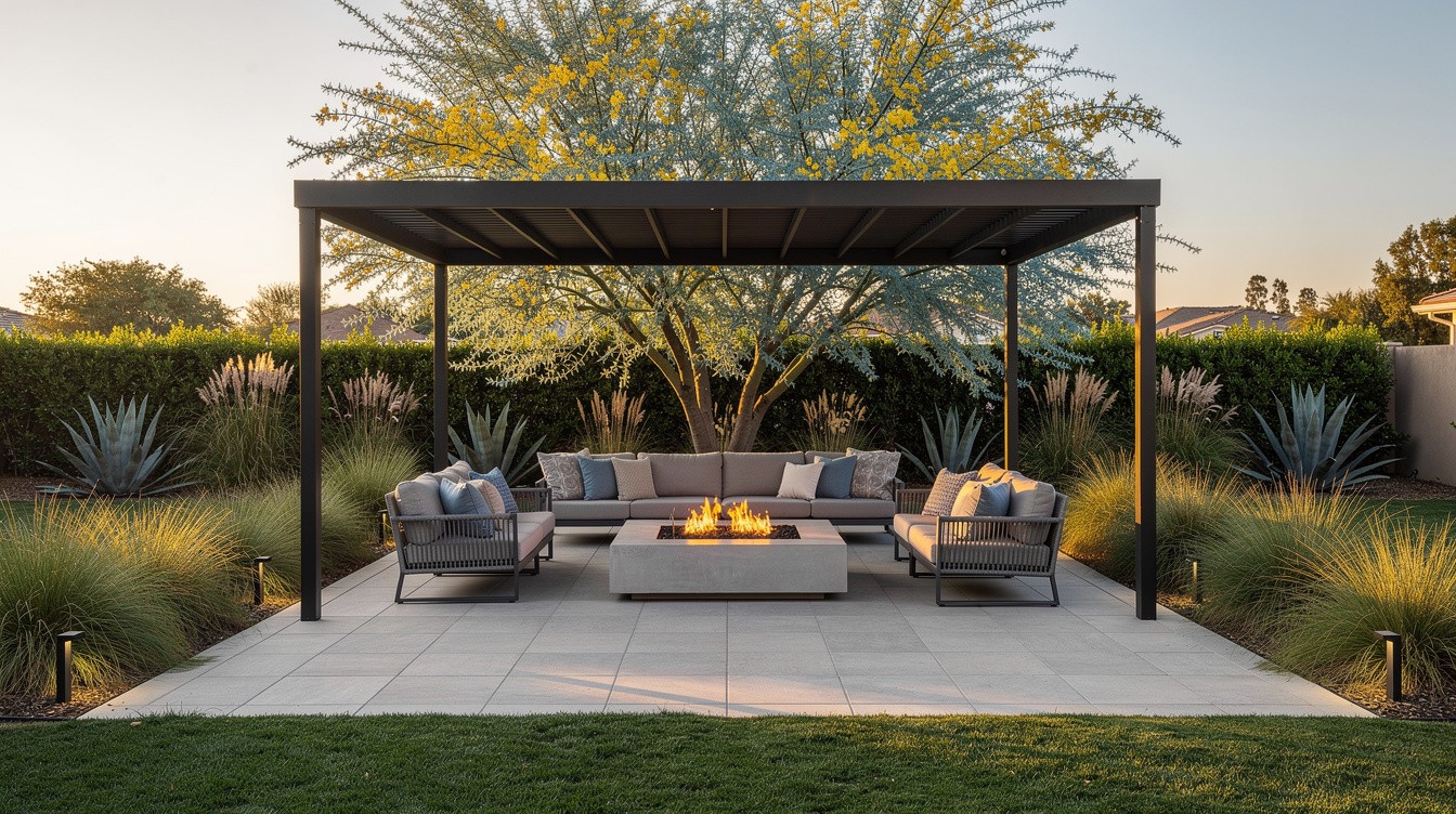 The Backyard Patio with Pergola and Fire Feature — Modern/Minimalist garden in Riverside