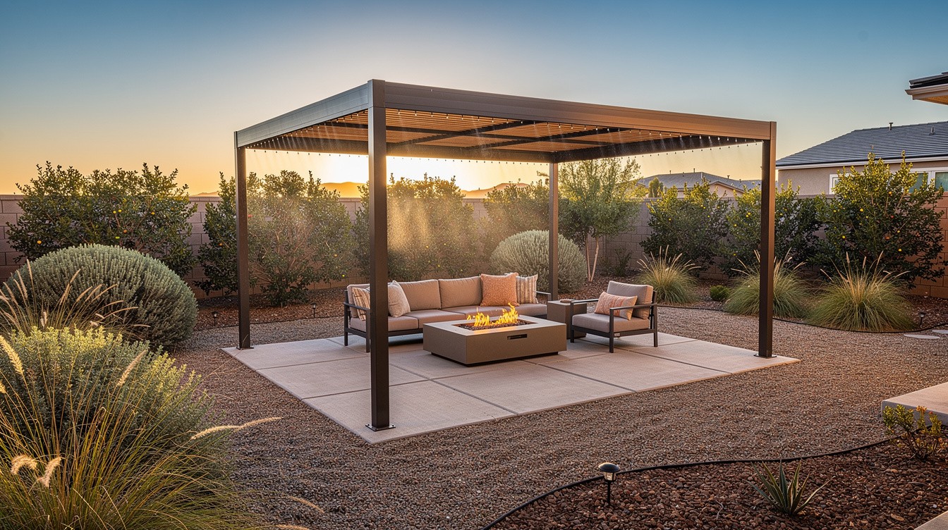 The Desert Backyard with Shade Structure — Desert/Xeriscape garden in Riverside