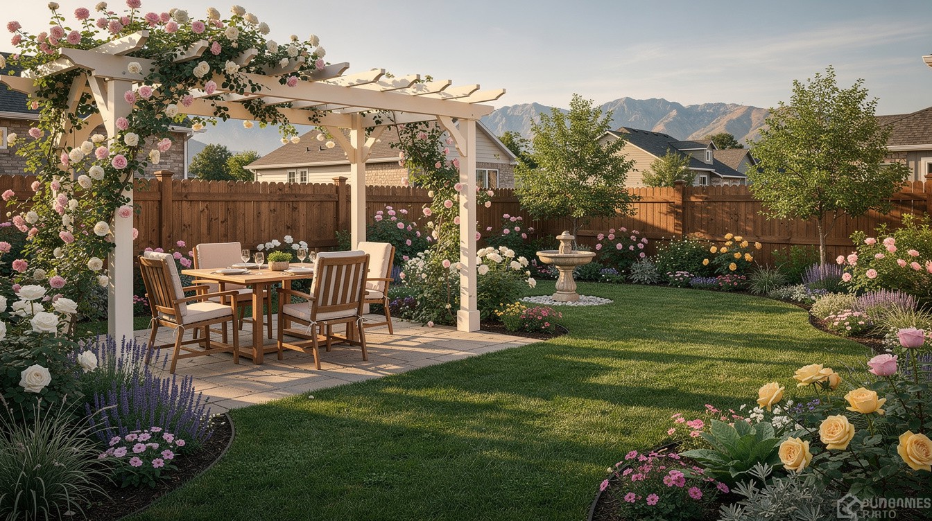 The Backyard Rose Pergola Dining Room — Cottage/English garden in Salt Lake City