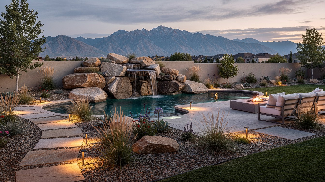 The Boulder Waterfall Pool — Desert/Xeriscape garden in Salt Lake City