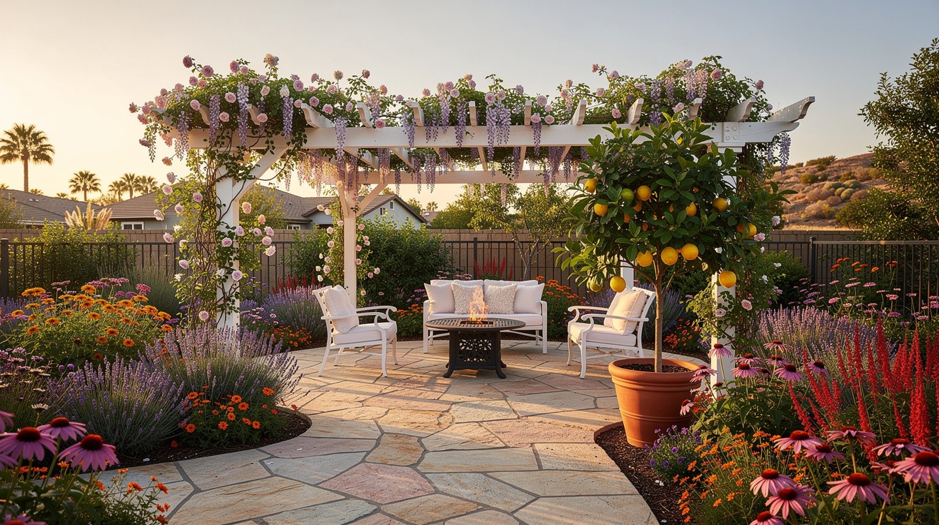 The Backyard Cottage Patio with Pergola — Cottage/English garden in San Bernardino