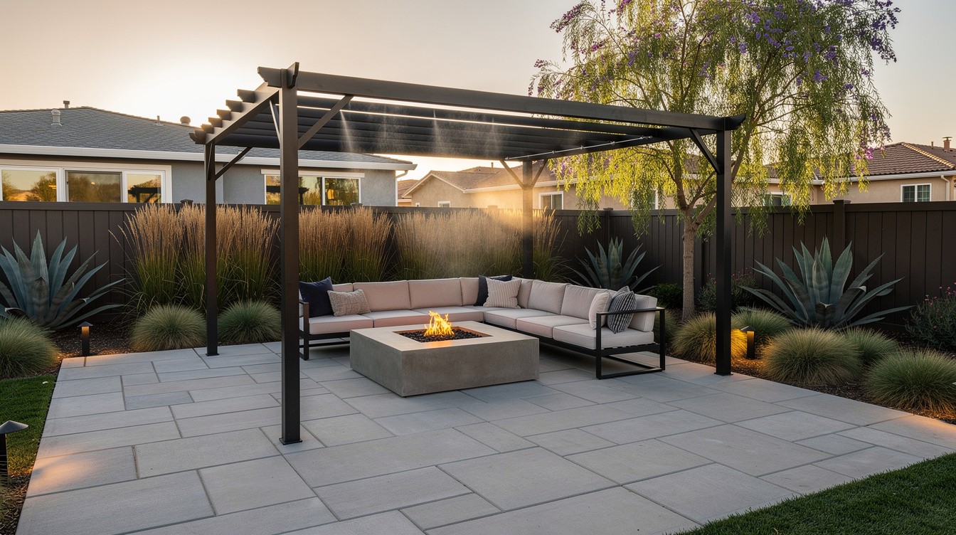 The Backyard Patio with Pergola and Fire Feature — Modern/Minimalist garden in San Bernardino