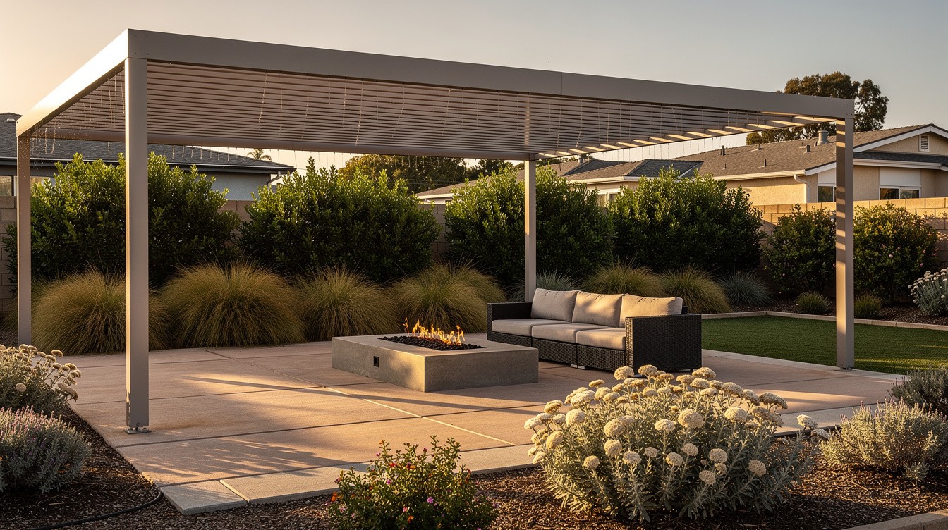 The Desert Patio with Shade Structure — Desert/Xeriscape garden in Santa Ana