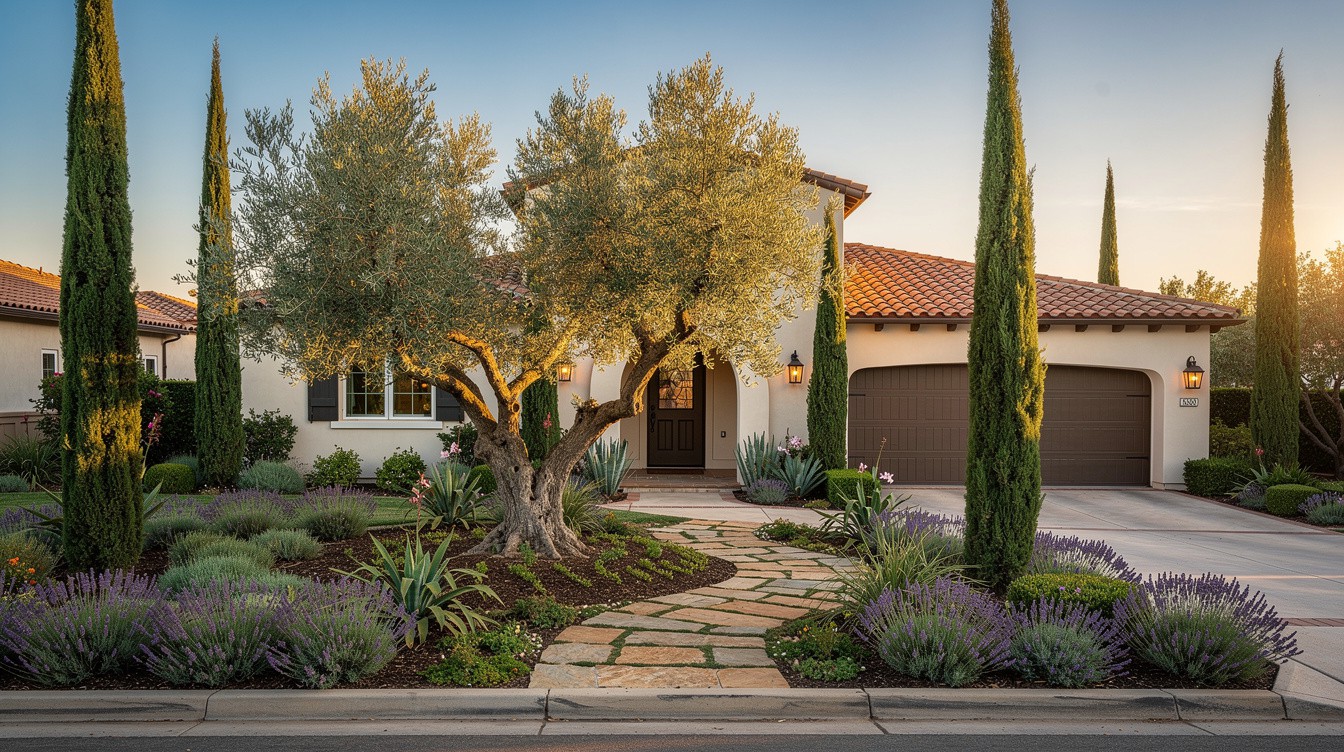 The Olive Tree Entry Court — Mediterranean garden in Santa Clarita