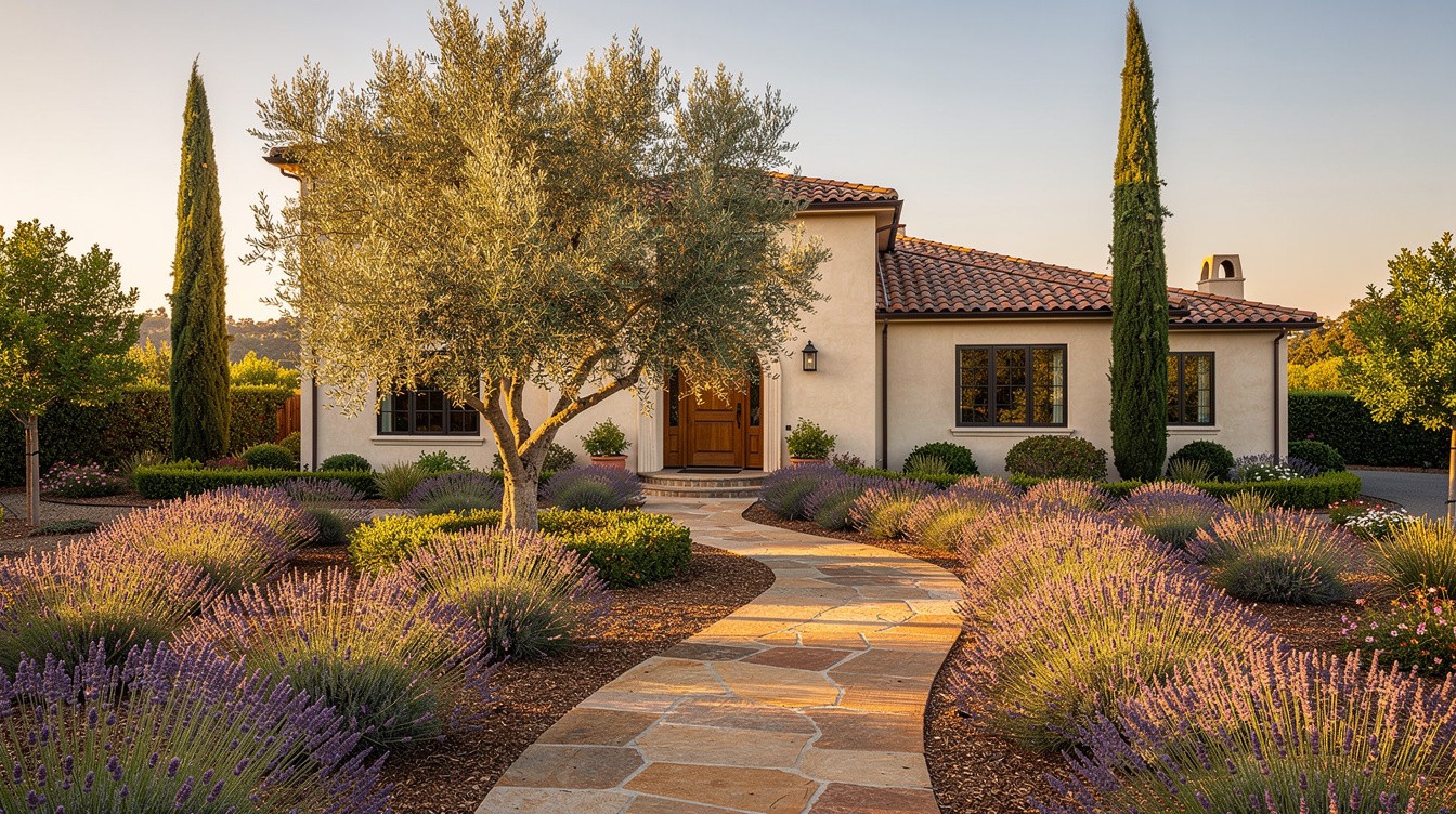 The Olive & Cypress Entry — Mediterranean garden in Santa Rosa