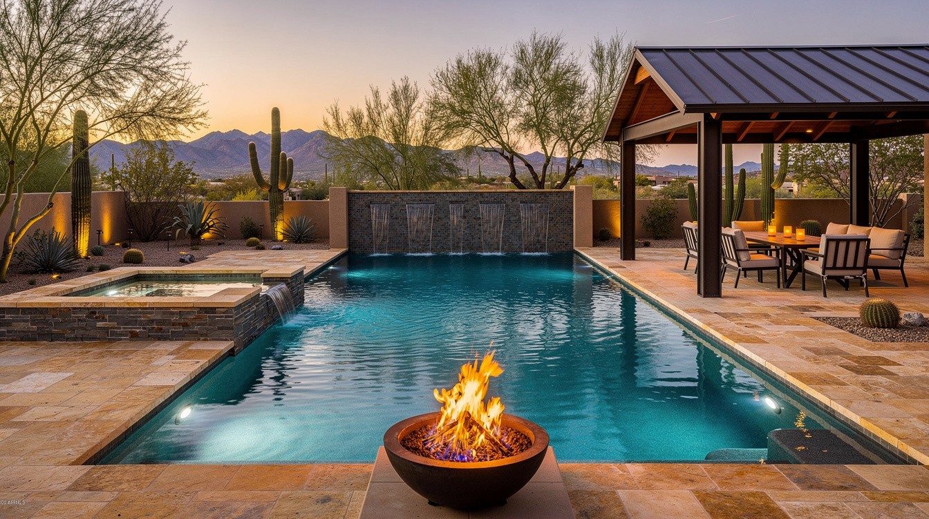 The Negative-Edge Pool and Ramada — Modern/Minimalist garden in Scottsdale