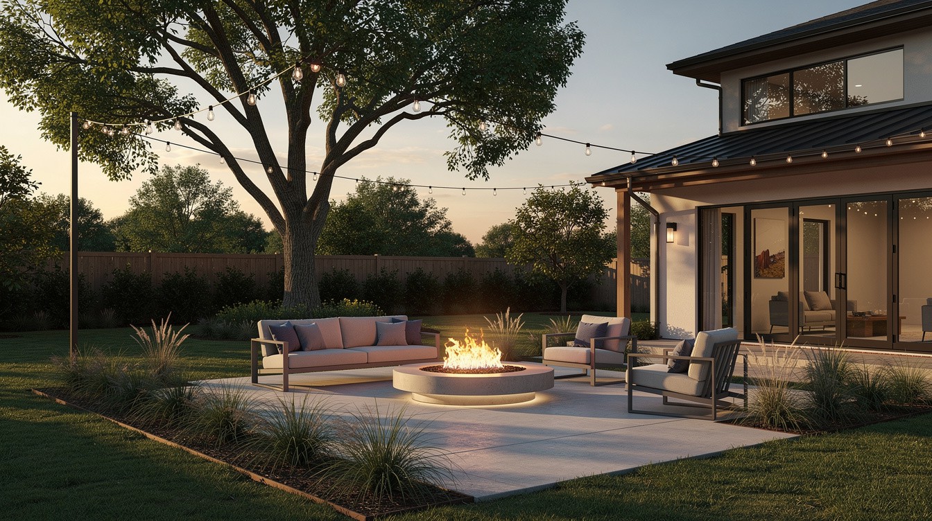 The String-Light Fire Terrace — Modern/Minimalist garden in Shreveport